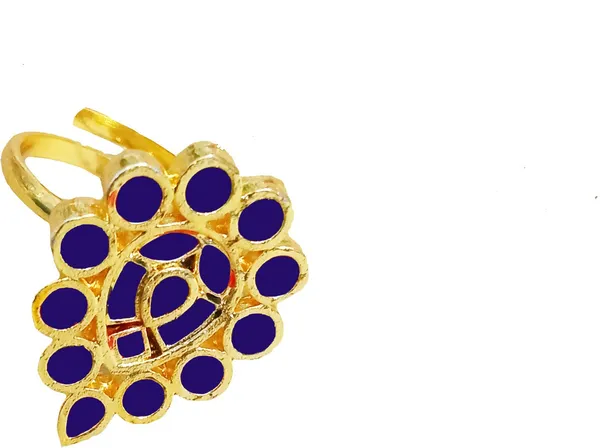 Assamese_Traditional_Copper_Gold_Plated_Blue_Colour_Dugdugi_Fingerring_For_Girls_&_Women